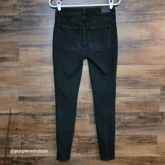 American Eagle Jeans 4 L Dream Jegging Hi Rise Stretch Tummy Control Black Wash - Picture 2 of 13